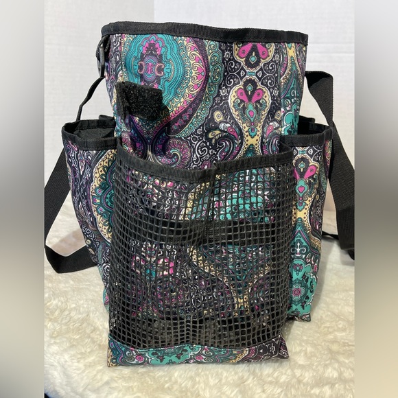 LoDrid multi pocket & compartment tote/organizer bag, teal & pink paisley print - Picture 4 of 5